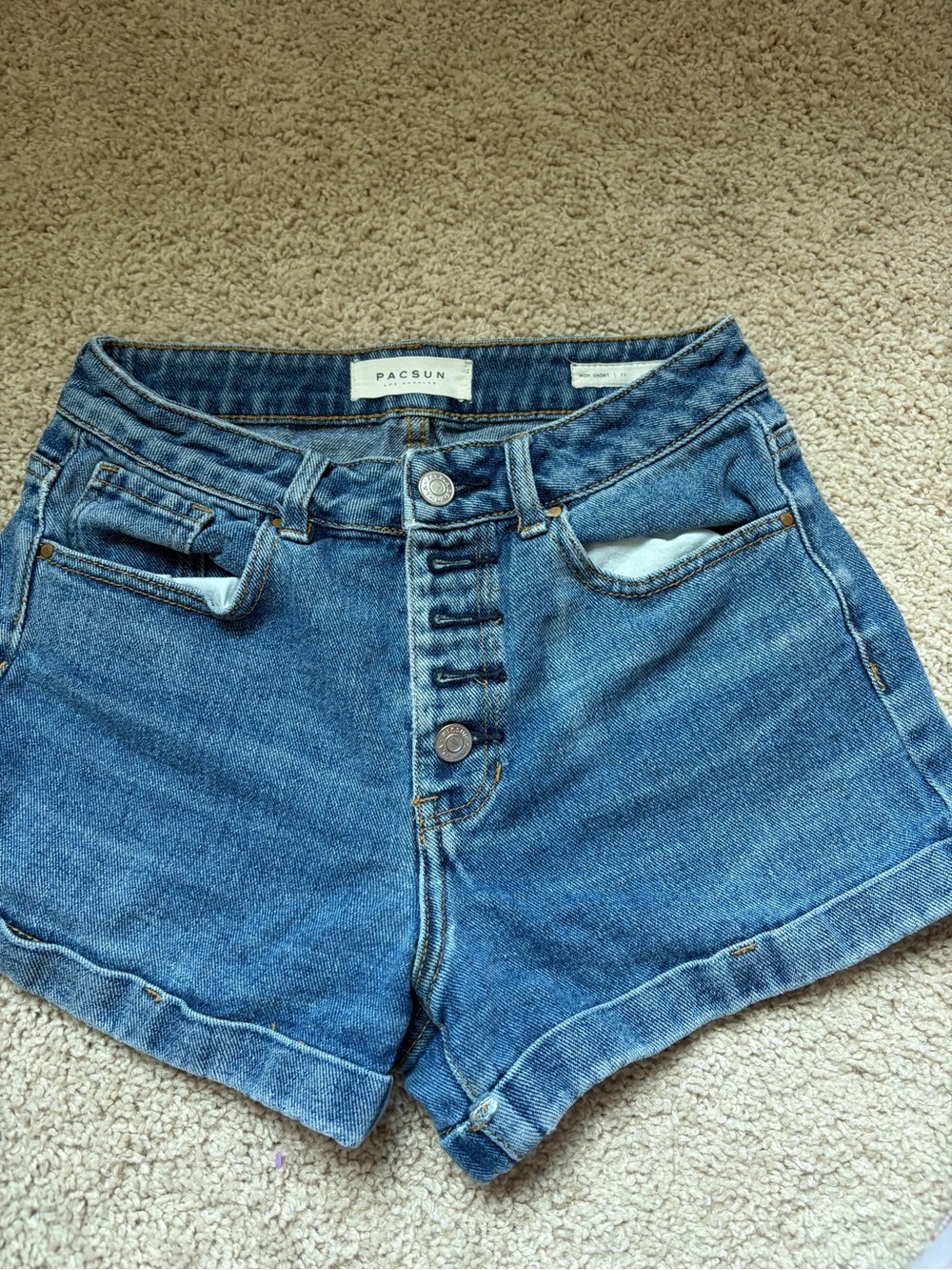 PacSun Women's High-Rise Button-Fly Denim Shorts in Medium Blue
